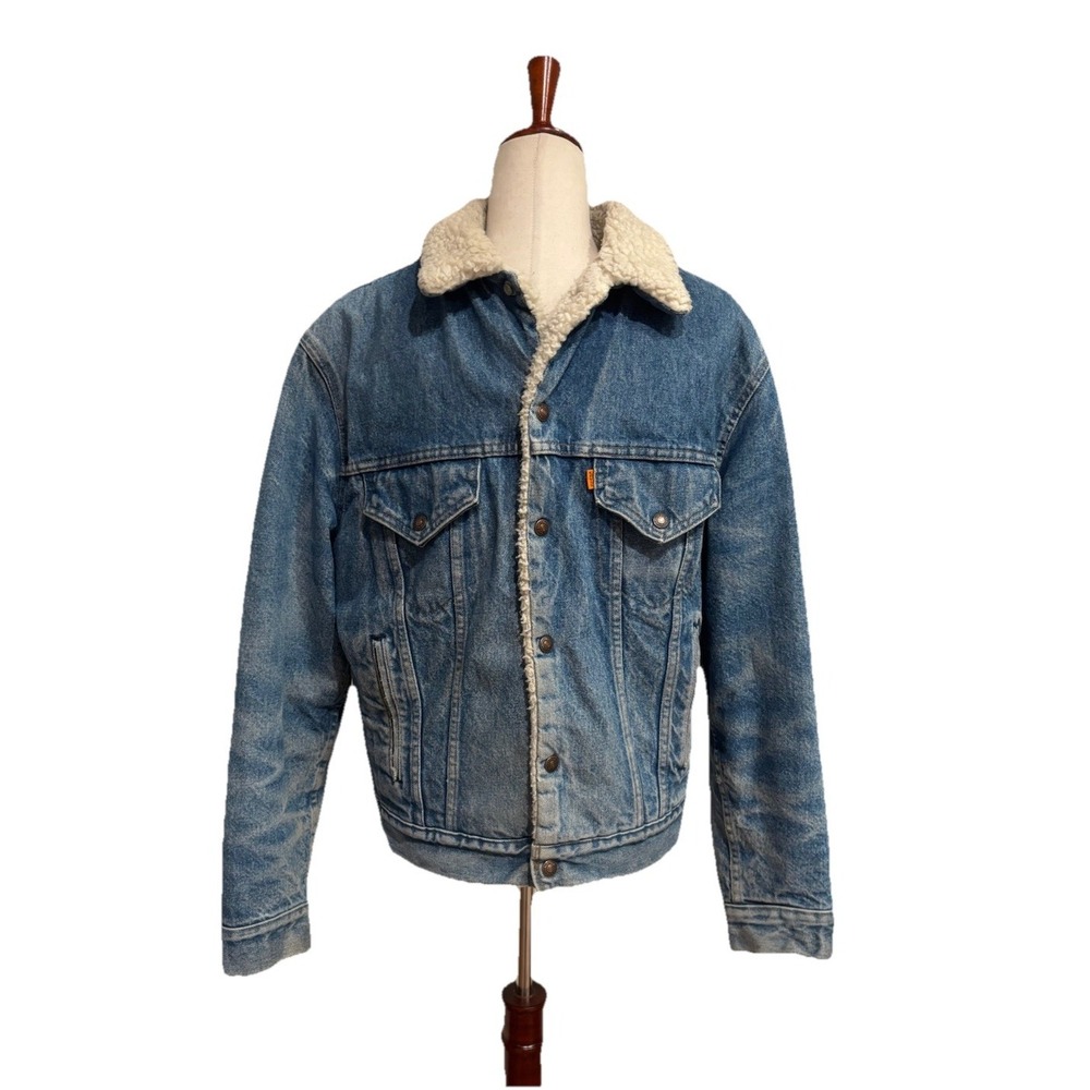 Levi's Sherpa Lined Trucker Jacket Vintage 70's Orange Tab Size 42 USA Made